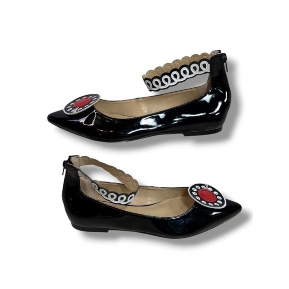 Katy Perry The Mabel Black Patent Rotary Phone Dial Pointed Toe Flats Women's 9